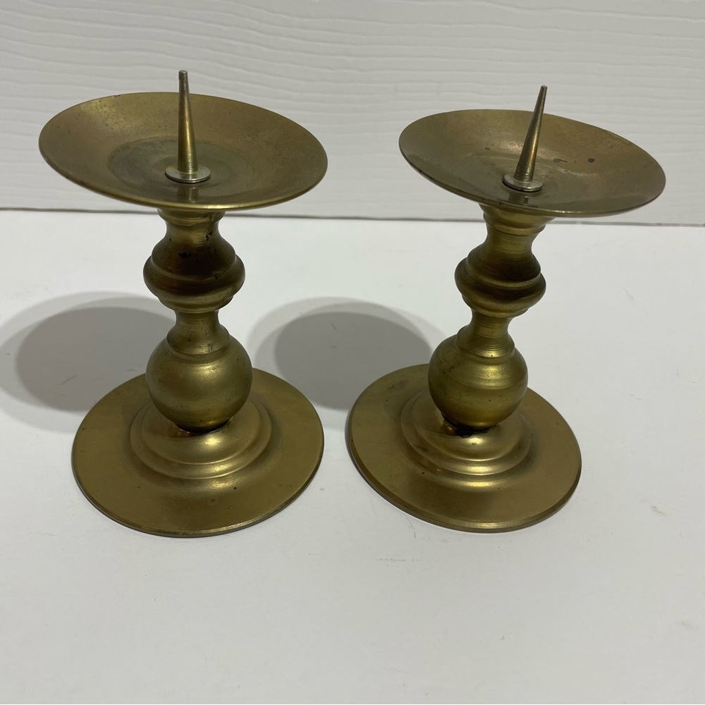 Vintage Brass Pillar Candle Holders - Picture 4 of 9